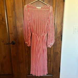 Albert Nipon sheer red and white stripe dress